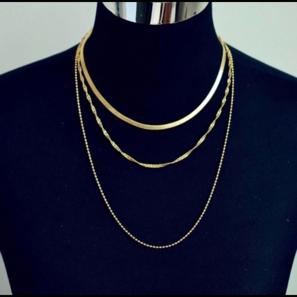 Trendy 3 Layer Gold Color Chain Necklace